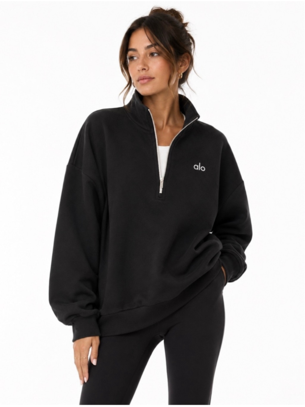 NWT Alo Yoga Unisex Black Quarter Zip Pullover Sweatshirt Size Medium
